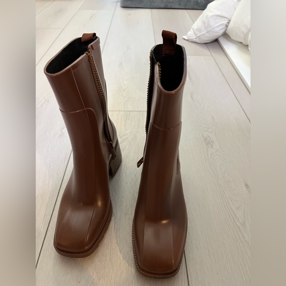 Fashion Nova Rain Booties in Chocolate - Picture 2 of 4